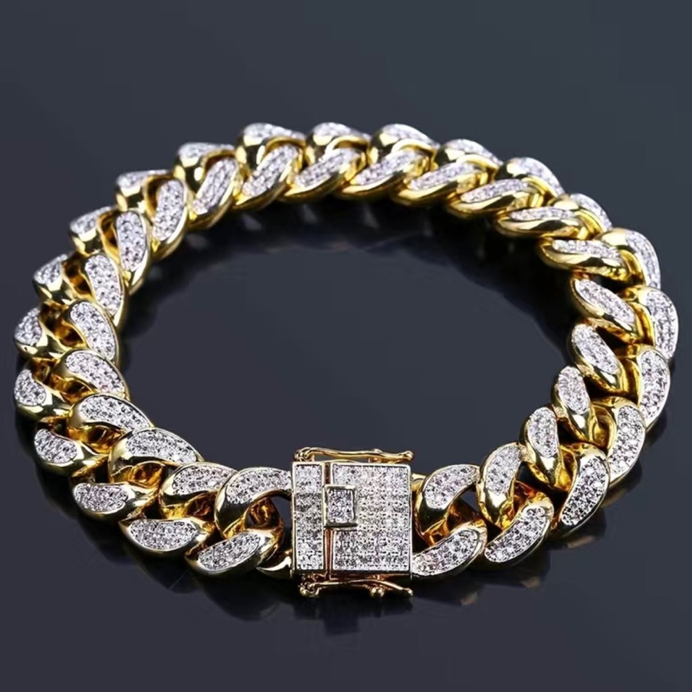 Men’s and women’s gold plated sparkle iced out Cuban chain link bracelet